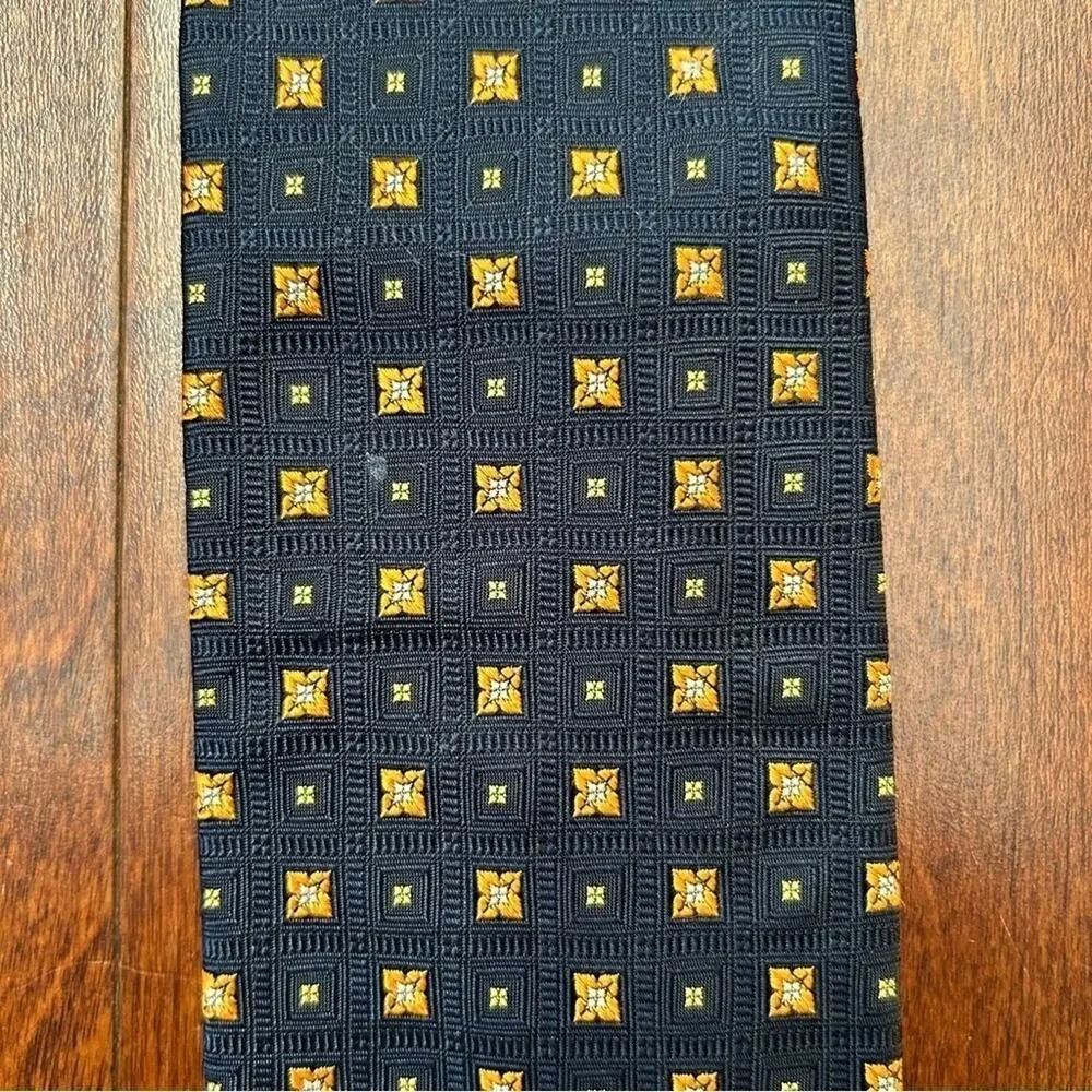 Robert Talbott Carmel Woven 100% Silk Tie, Navy and Orange, Hand Sewn in the USA